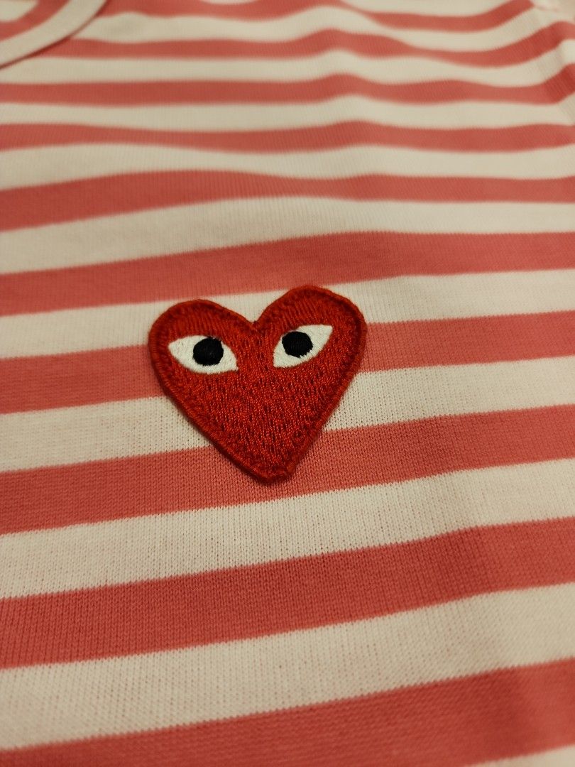 COMME DES GARCON CDG PLAY PINK STRIPE TEE MEN Men s Fashion Tops Sets Tshirts Polo Shirts on Carousell