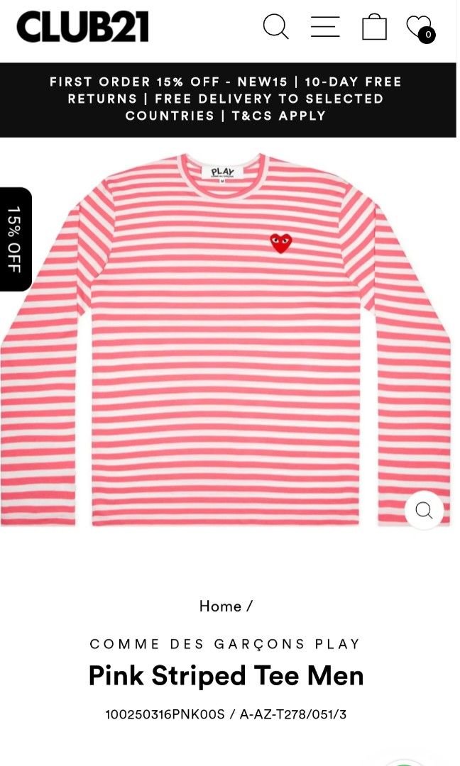 COMME DES GARCON CDG PLAY PINK STRIPE TEE MEN Men s Fashion Tops Sets Tshirts Polo Shirts on Carousell