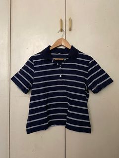 cropped navy blue dark blue striped polo shirt uniqlo