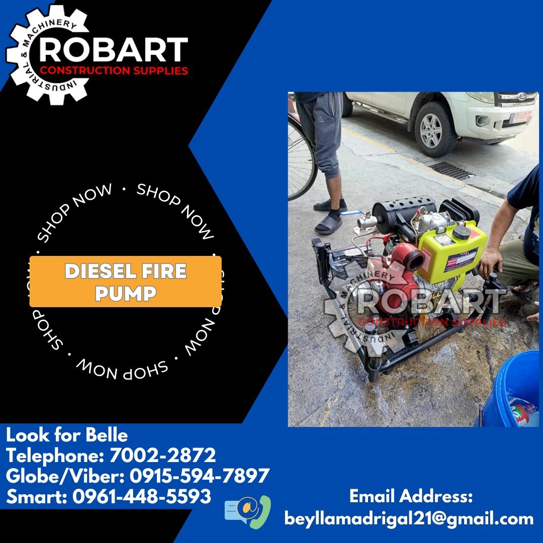 Diesel Fire Pump (Category: Construction Tools & Equipment) located in Manila. Submitted by bellarobart (Listing ID 1305186684, Image 1). Description: Diesel Fire Pump Brand: Marpro 𝑹𝑶𝑩𝑨𝑹𝑻 𝑪𝑶𝑵𝑺𝑻𝑹𝑼𝑪𝑻𝑰𝑶𝑵 𝑺𝑼𝑷𝑷𝑳𝑰𝑬𝑺 #RobartConstructionSupplies #robartph #constructionmaterials #industrialsupply Office Address: 1405 Yuseco St. Sta Cruz Manila SEND US MESSAGE FOR INQUIRIES ‼️‼️ 🔵100% Trusted Supplier 🔵Competitive Price 🔵𝑾𝒆 