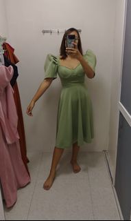 Filipiniana puff sleeve sage green dress