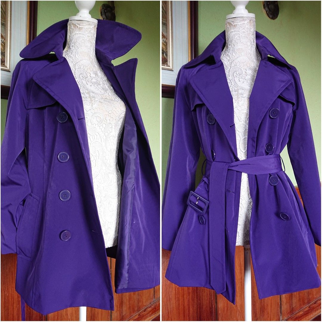 FOG by LONDON FOG SIZE M TRENCH COAT DARK PURPLE VIOLET WATER REPELLENT