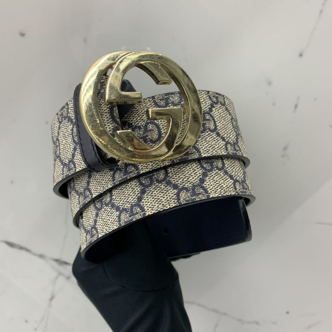 GUCCI 370543 BLUE GG 80 32 INTERLOCKING BELT 247022768 AL Men s Fashion Watches Accessories Belts on Carousell
