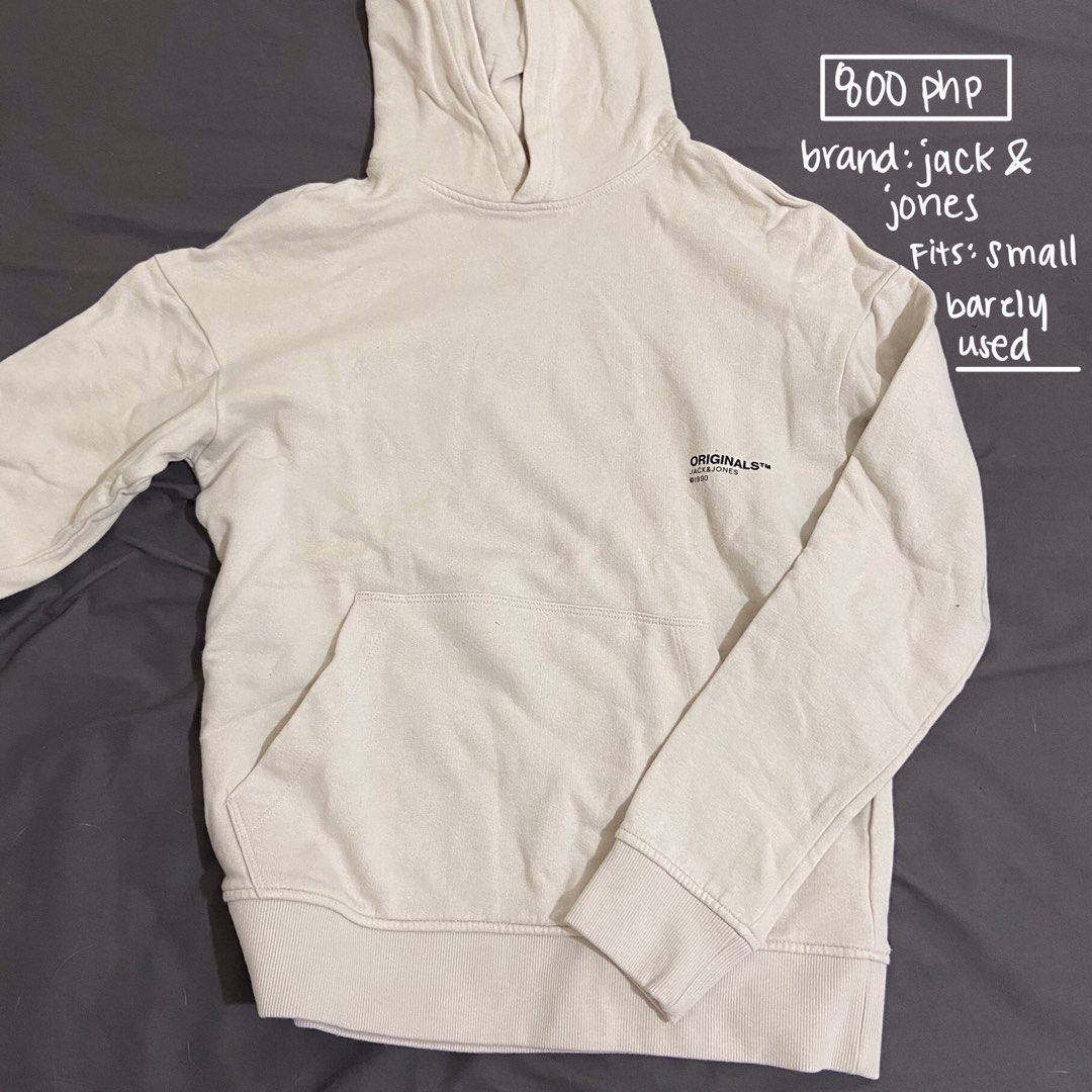 Jack & Jones Hoodie Cream (Category: Coats, Jackets and Outerwear) located in Muntinlupa City. Submitted by pewpugh (Listing ID 1305183244, Image 1). Description: Jack & Jones Hoodie Fits: Small Used twice only Loc: Muntinlupa MOP: GCash, Maya MOD: sdd, sh0p33, gogo.