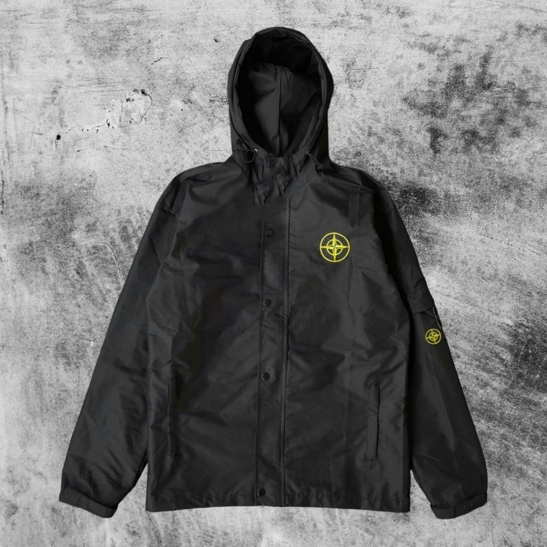 Jaket Zipper Stone Island Big Logo Hitam, Fesyen Pria, Pakaian