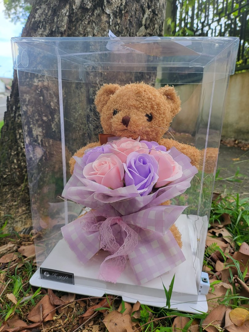 Free delivery-Teddy Bear with soap rose flower in gift box , Hobbies ...