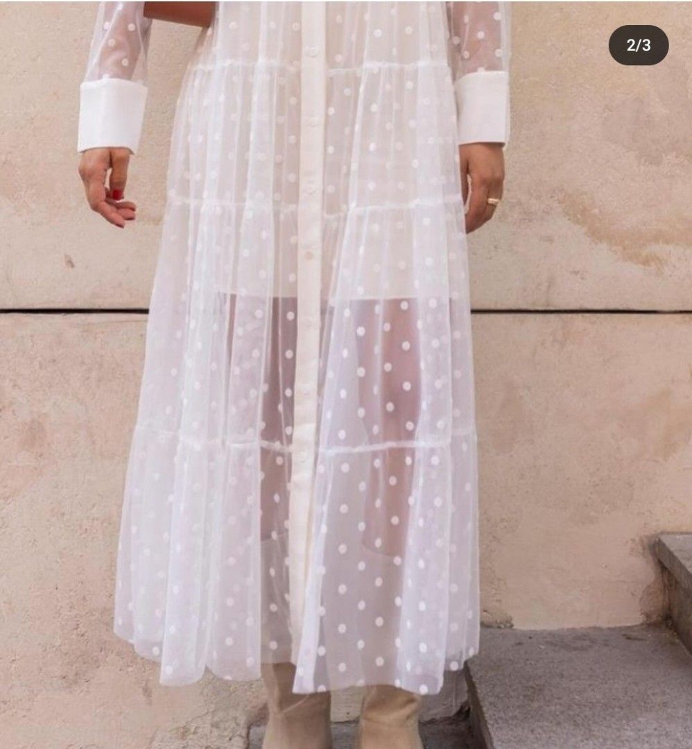zara white sheer polka dot dress Elegant sheer midi dress by zara