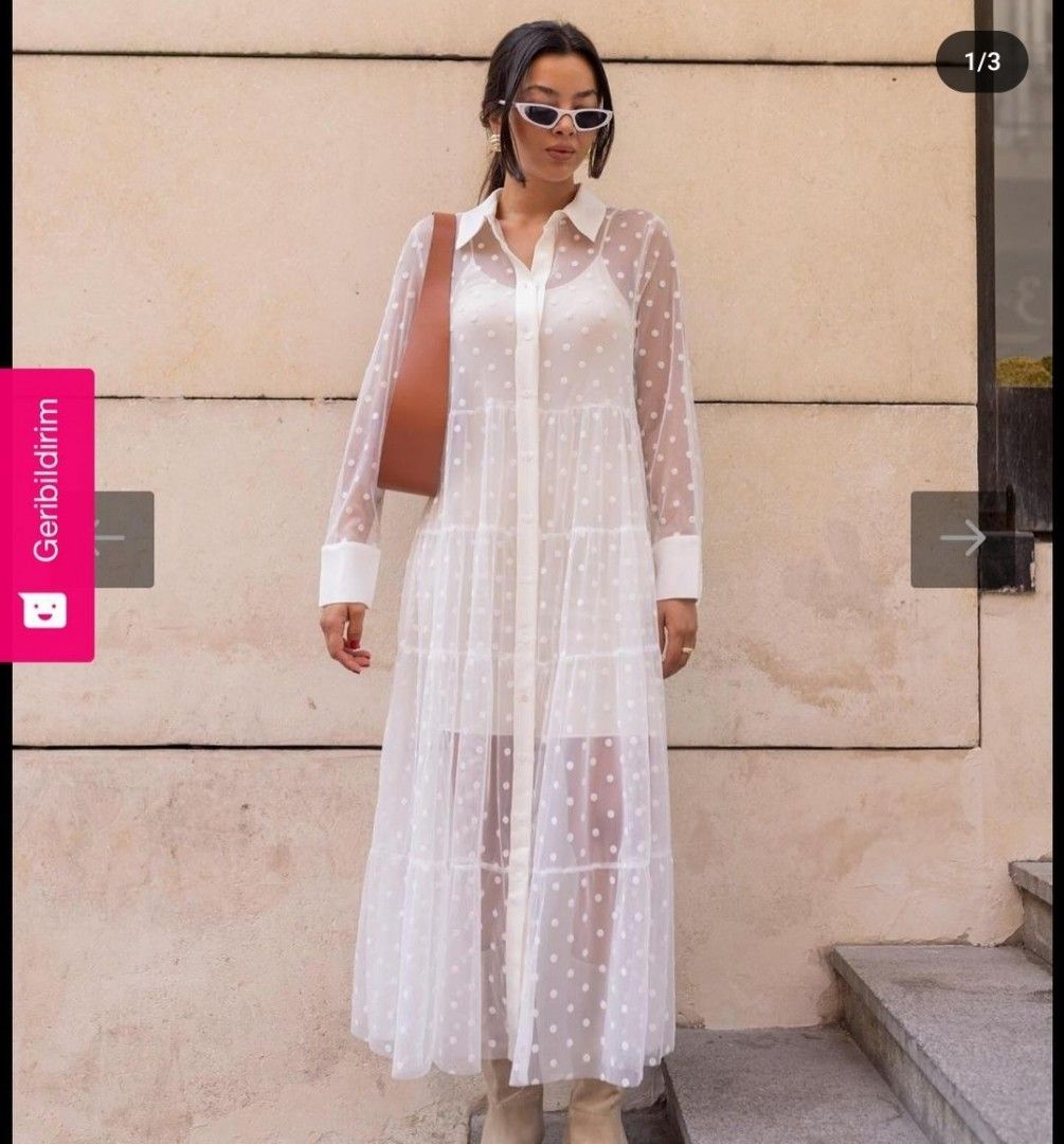 White polka dot sheer dress outlet
