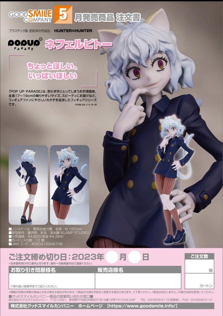 現貨）POP UP PARADE 尼飛比特尼菲彼多貓女NEFERPITOU HUNTER x HUNTER 全職獵人, 興趣及遊戲, 玩具& 遊戲類-  Carousell
