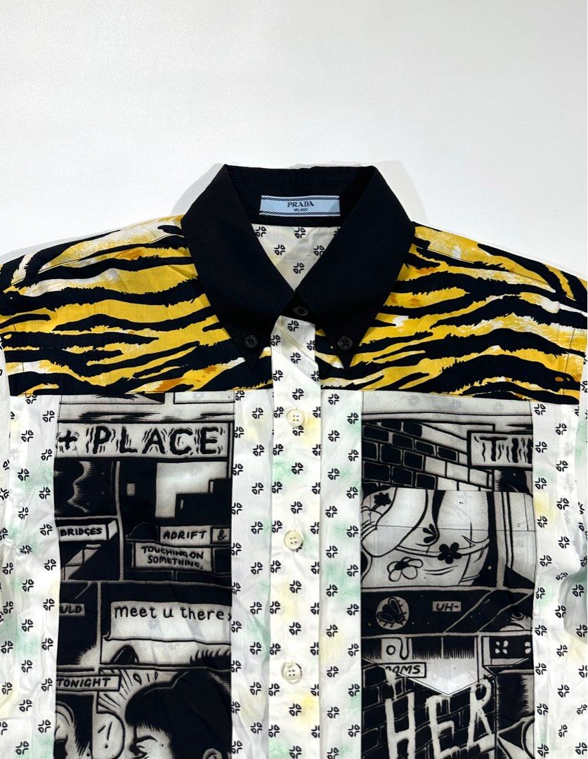Prada SS2018 Comic Camp Collar Cheetah Print Button Up Shirt (Category: Luxury Apparel) located in Manila. Submitted by scissor.2fifthy (Listing ID 1305160348, Image 3). Description: Shown is an incredible Spring Summer 2018 Prada Comic Camp Collar Cheetah Print Button Up Shirt. The Prada Spring Summer 2018 collection was brought to fruition through the intricate strokes of Tarpe Mills, Fiona Staples and Trina Robins. Miuccia Prada dug through th