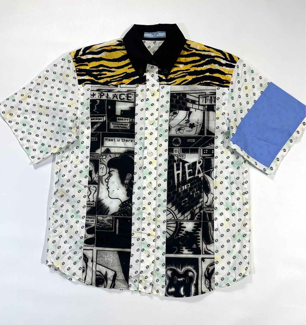 Prada SS2018 Comic Camp Collar Cheetah Print Button Up Shirt (Category: Luxury Apparel) located in Manila. Submitted by scissor.2fifthy (Listing ID 1305160348, Image 2). Description: Shown is an incredible Spring Summer 2018 Prada Comic Camp Collar Cheetah Print Button Up Shirt. The Prada Spring Summer 2018 collection was brought to fruition through the intricate strokes of Tarpe Mills, Fiona Staples and Trina Robins. Miuccia Prada dug through th