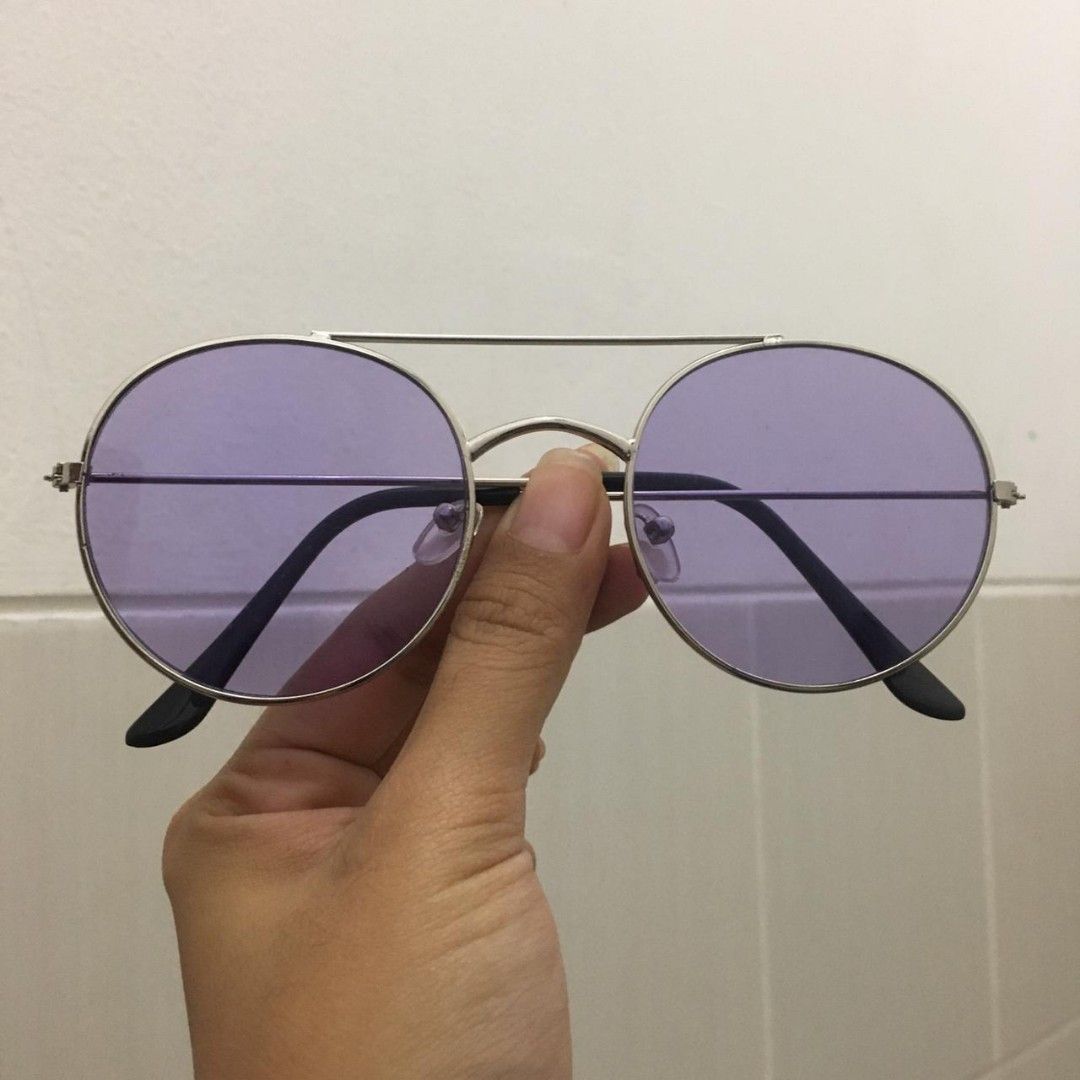 Purple round retro aviator Sunglasses violet silver thin frame women  eyewear sunnies candy