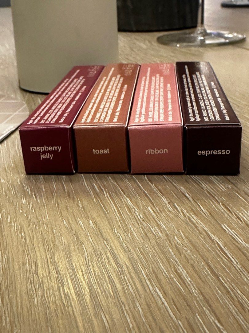 Rhode Skin Lip Tints (Category: Makeup) located in Taguig. Submitted by sourcedbym (Listing ID 1305277695, Image 2). Description: Brand new. #RhodeSkin #Ribbon #Esprrsso #Toast #RaspberryJelly.