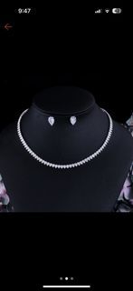 SEQUITO Brand Designer Round Cubic Zirconia Wedding Bridal Choker Necklace Stud Earring