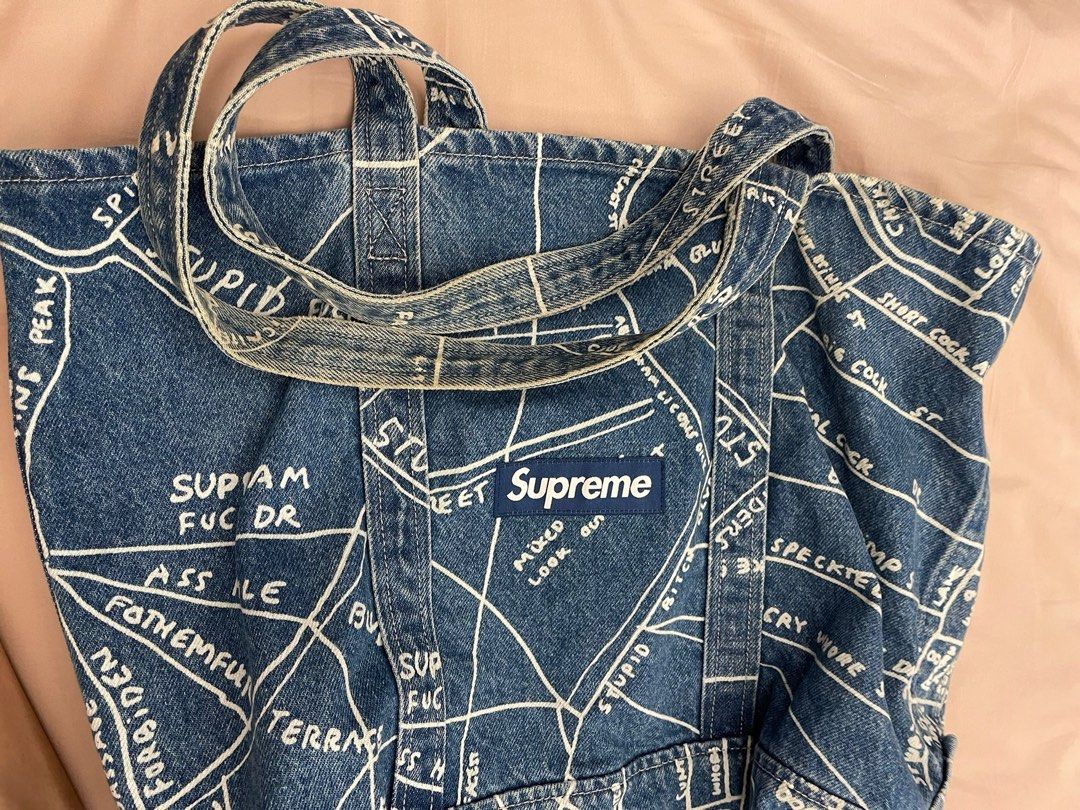 Gonz map denim tote top