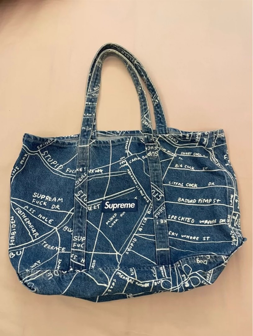 SUPREME 19ss Gonz Map Denim Tote Bag Women s Fashion Bags Wallets Tote Bags on Carousell