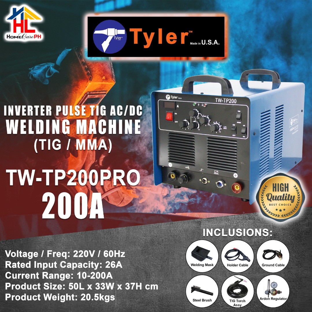 Tyler TW-TP200PRO Inverter Pulse TIG AC/DC Professional Series Welding ...
