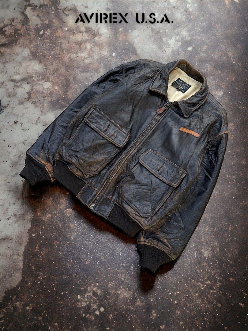 VINTAGE 80s AVIREX U.S.NAVY GENUINE LEATHER FLIGHT JACKET