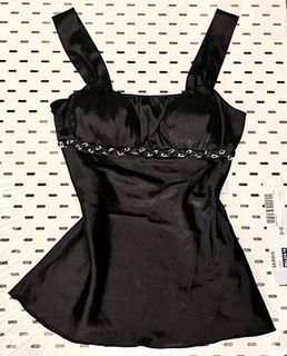 vintage y2k early 2000s black satin top with chain design