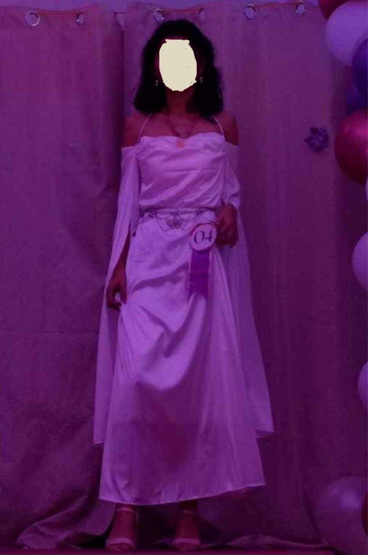 White off shoulder dress (Category: Dresses) located in Manila. Submitted by japl_ (Listing ID 1305221833, Image 2). Description: Used once for goddess outfit Size small +50 for waist chain.