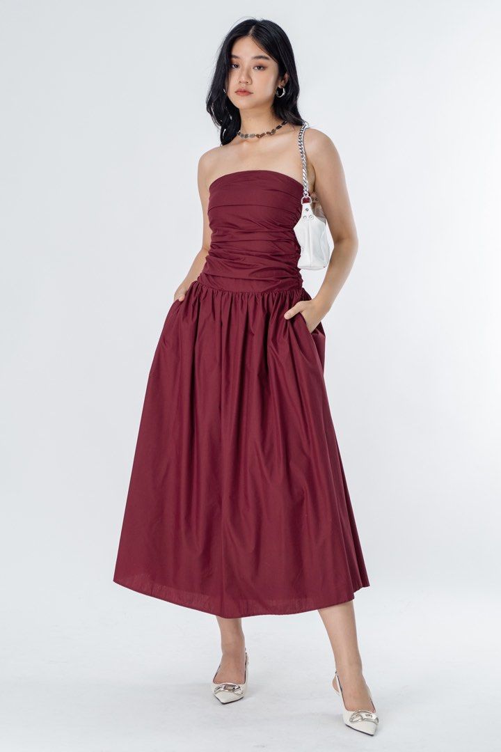 Maroon tube dress store