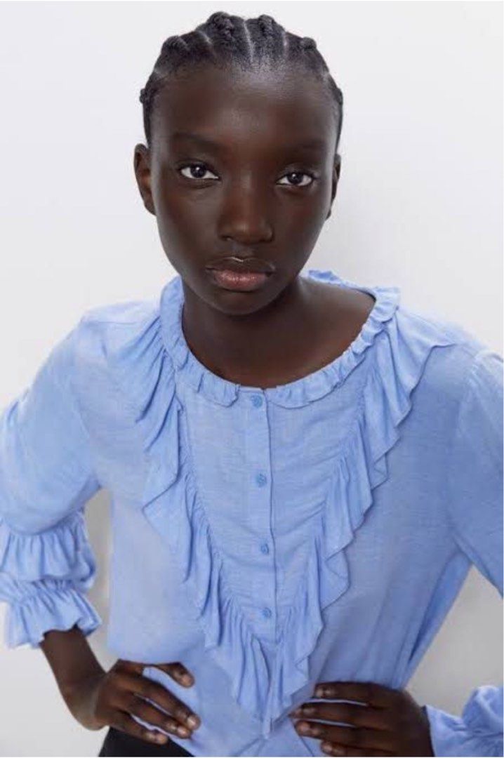 zara blue ruffle top