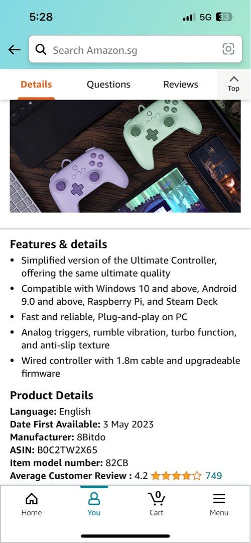 8Bitdo Ultimate C Wired Controller for Windows PC, Android, Steam Deck ...