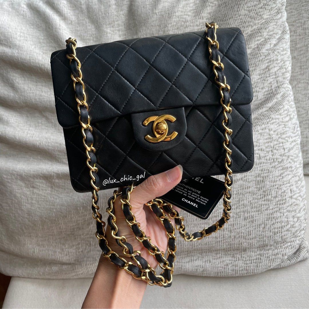 AUTHENTIC CHANEL Mini Square 7 Classic Flap Bag 24k Gold Hardware