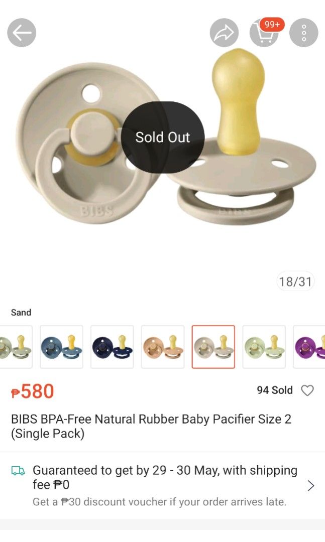 Bibs Bpa Free Natural Rubber Pacifier (Category: Soothers & Pacifiers) located in Quezon City. Submitted by lucynsky (Listing ID 1305477078, Image 3). Description: bought abroad but used only once coz baby preffered a diff brand. originally 580php each. selling 500 for both. BIBS Colour has an original round shield made of 100% food-safe PP plastic, and a round cherry shaped nipple in natural rubber latex. This nipple type is the most similar to 