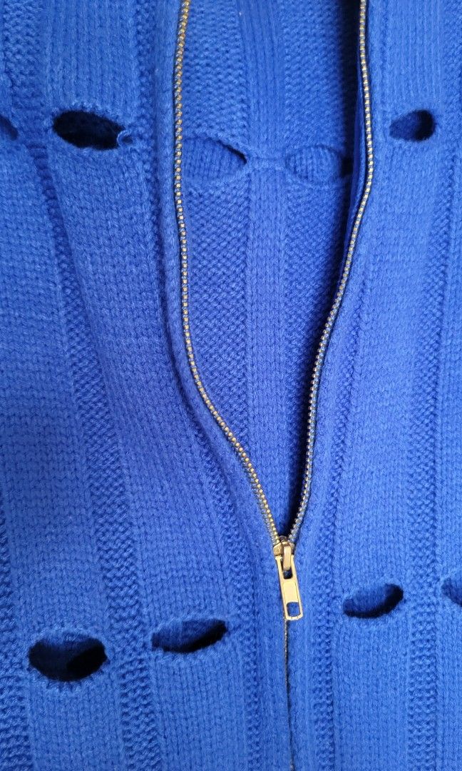 Blue Short Sleeve Knitted Hooded Jacket