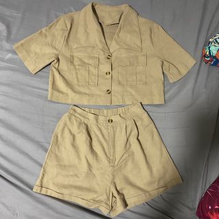 Brown Linen Top & Shorts Set