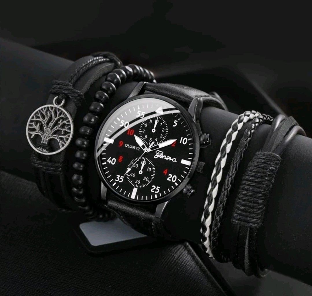 Fashionable Vintage Men Watch Bracelet Set