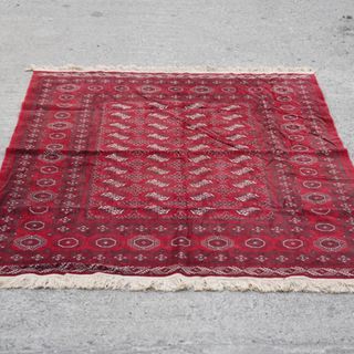 Fine Geometric Bokhara Oriental Area Rug  Hand-Knotted Wool Red Carpet