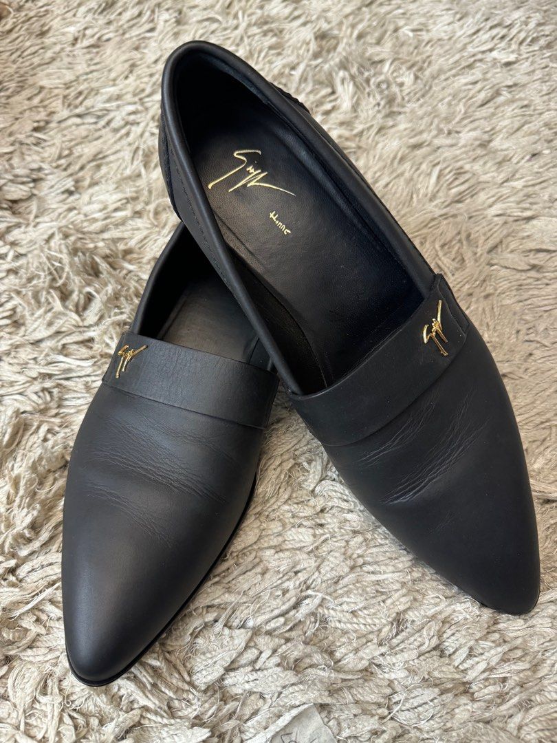 Giuseppe Zanotti Leather Shoes (Category: Dress Shoes) located in Pasig City. Submitted by ChaGee (Listing ID 1305316234, Image 2). Description: WORN ONCE FOR A WEDDING Brand: Giuseppe Zanotti Includes: Original dust bag and Box Exterior Material: Leather Lining Material: Leather Insole Material: Leather Sole Material: Leather Hardware: Gold Tone Origin: Italy Outsole length: 32 cm Outsole width: 10.5cm Closure Type: Slip On Size: 44 Bought for ₱