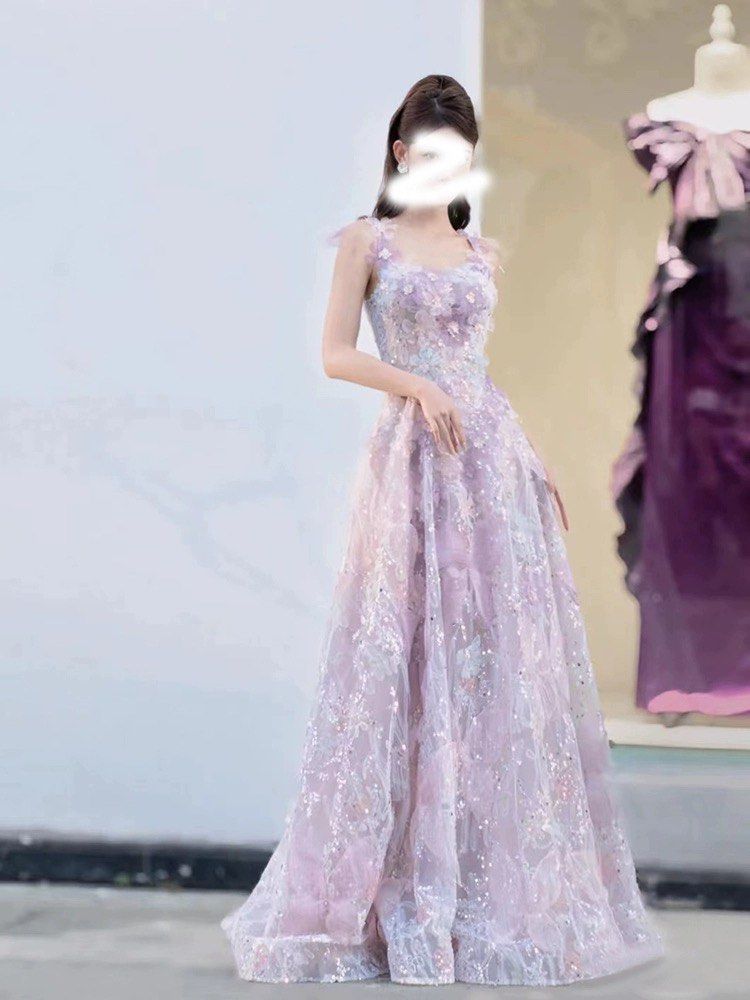 Gorgeous floral light purple evening dress