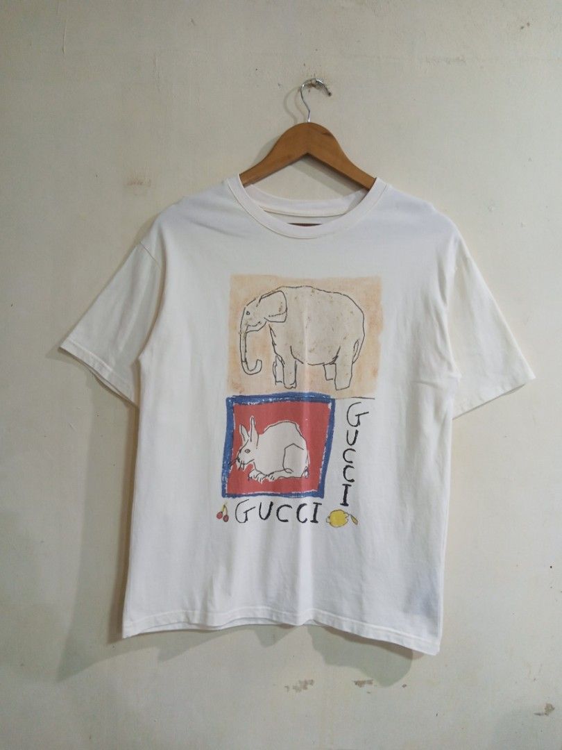 Gucci Elephant Rabbit Tee Shirt Tshirt Tees Shirts Tshirts Branded tee Men s Fashion Tops Sets Tshirts Polo Shirts on Carousell