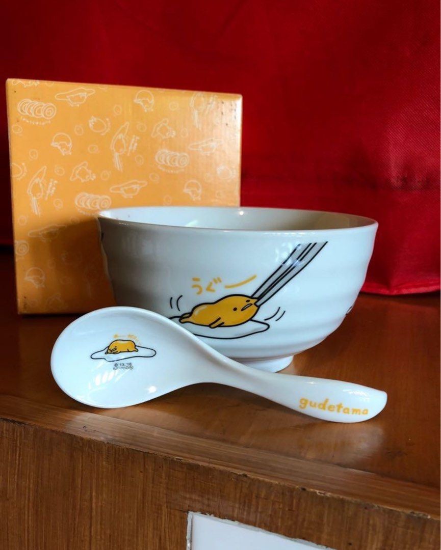 Gudetama Ramen Bowl and Spoon (Category: Dinnerware & Cutlery) located in Paranaque City. Submitted by kimaebl (Listing ID 1305406405, Image 1). Description: Box included with different patterns on the side Sanrio Friendship Club.