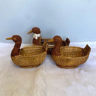 Japan Brown Woven Rattan Duck Trays Baskets