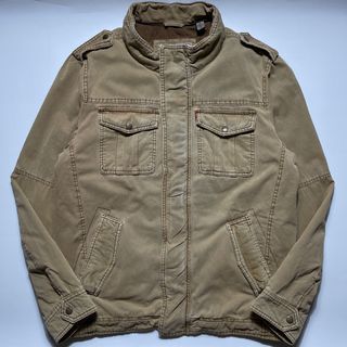 Levi Strauss & Co Work Chore Duck Canvas Style Jacket Light Brown Zipper & Button Snaps Cotton Lined Padded
