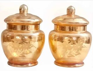 Marigold Carnival Glass Jar (pair)
