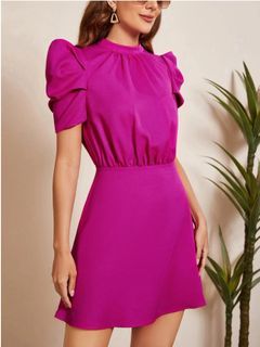 Pink Dress Modern Filipiniana Puff Sleeve Dress Medium