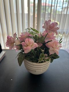 Pink roses in ceramic vase