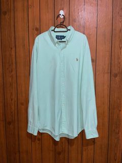 📌RALPH LAUREN Oxford Small Pony Polo Long Sleeved Silver Tag | Authentic | Men's Polo | Luxury | Vintage | Cyan