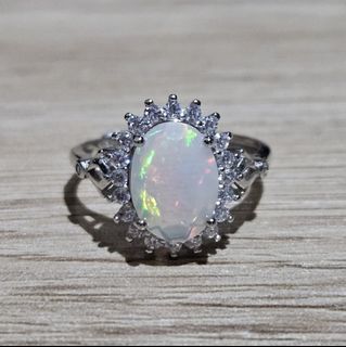 S925 White Opal Flower Design Ring 2