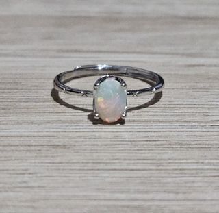 S925 White Opal Simple Ring 01
