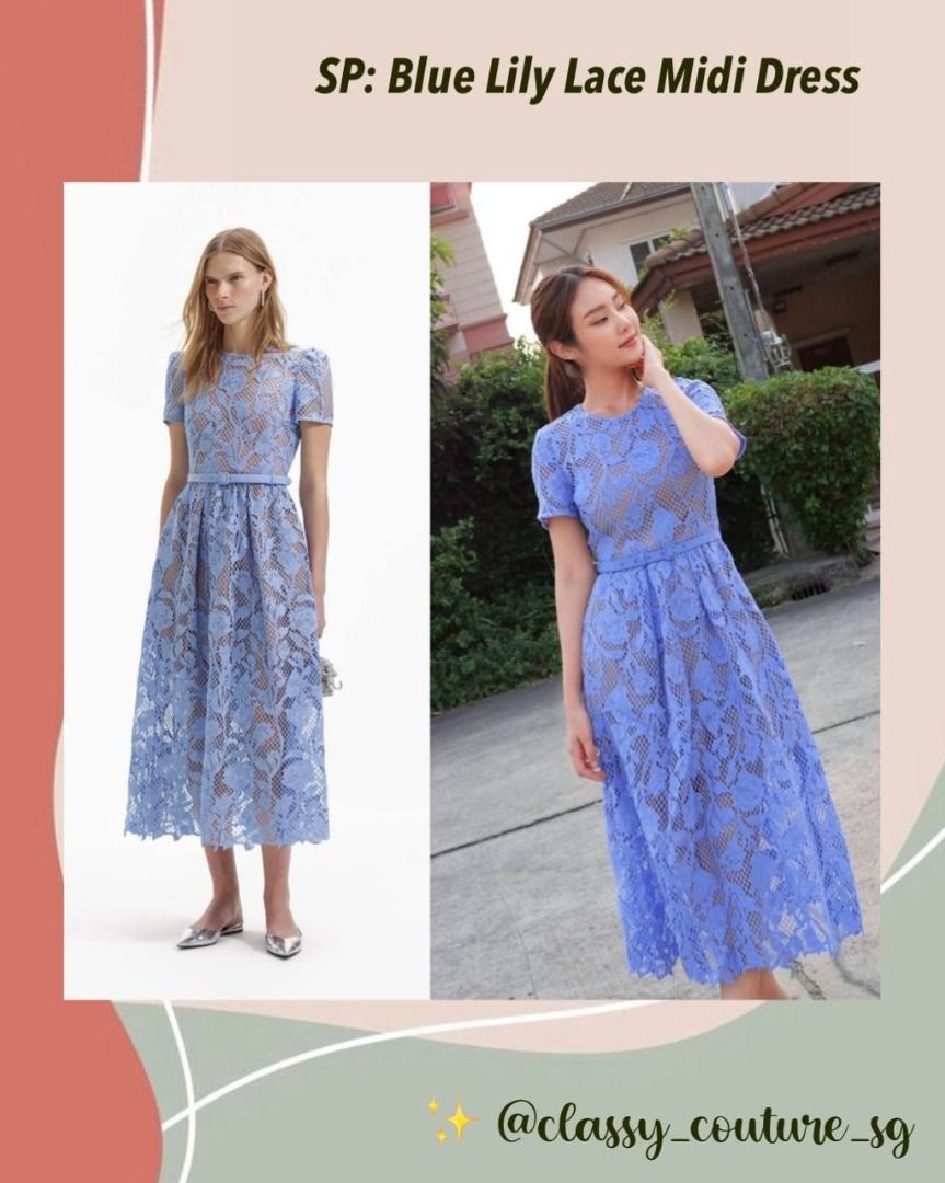 Self Portrait Blue Lily Lace Midi Dress Women s Fashion Dresses Sets Dresses on Carousell