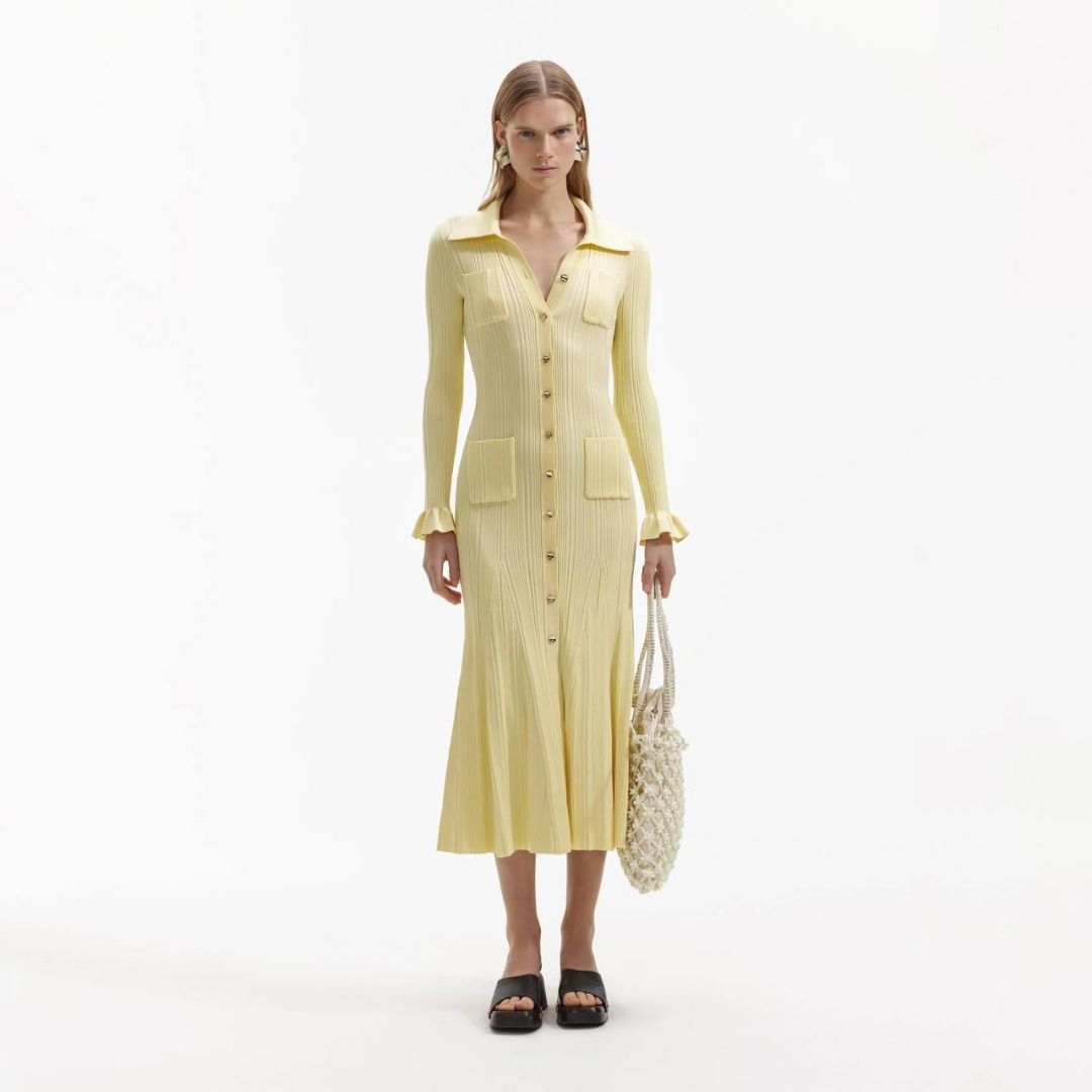 Self Portrait Yellow Ribbed Knit Midi Dress, Women's Fashion, Dresses &  Sets, Dresses on Carousell