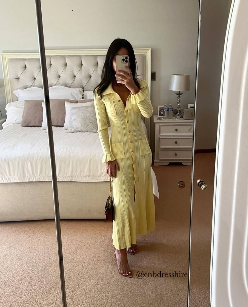 Self Portrait Yellow Ribbed Knit Midi Dress, Women's Fashion, Dresses &  Sets, Dresses on Carousell