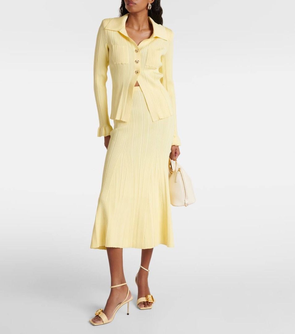Self Portrait Yellow Ribbed Viscose Knit Top | Midi Skirt | Set, Women's  Fashion, Dresses & Sets, Dresses on Carousell