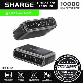 SHARGE Starship Seer, 10000mAh Power Bank, 35W Portable Charger with Clock/Timer for iPhone, iPad, Samsung Galaxy